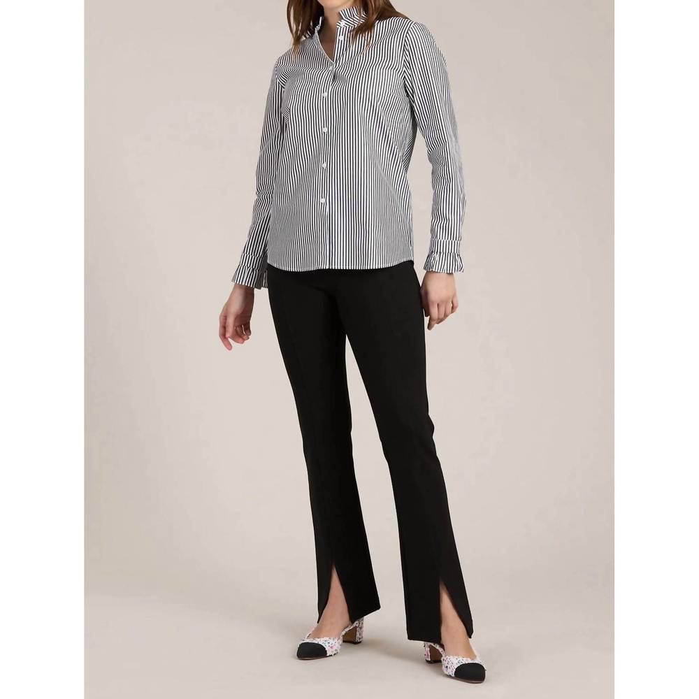 NEW TYLER BOE kelsey ruffle collar striped shirt in black/white